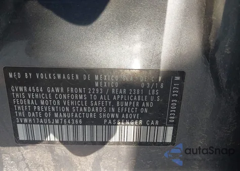 2018 Volkswagen Golf Alltrack Tsi S/Tsi Se/Tsi Sel z USA, uszkodzony, nr VIN 3VWH17AU5JM764366